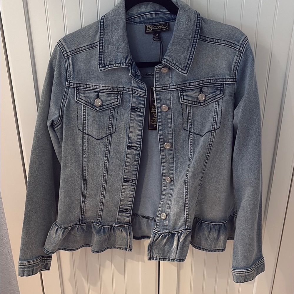 DG2 by Diane Gilman Blue Jean Jacket with Ruffle Hem